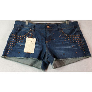 HINT Studded Shorts Womens Size 30‎ Blue Denim Cotton Pockets Flat Front Beaded